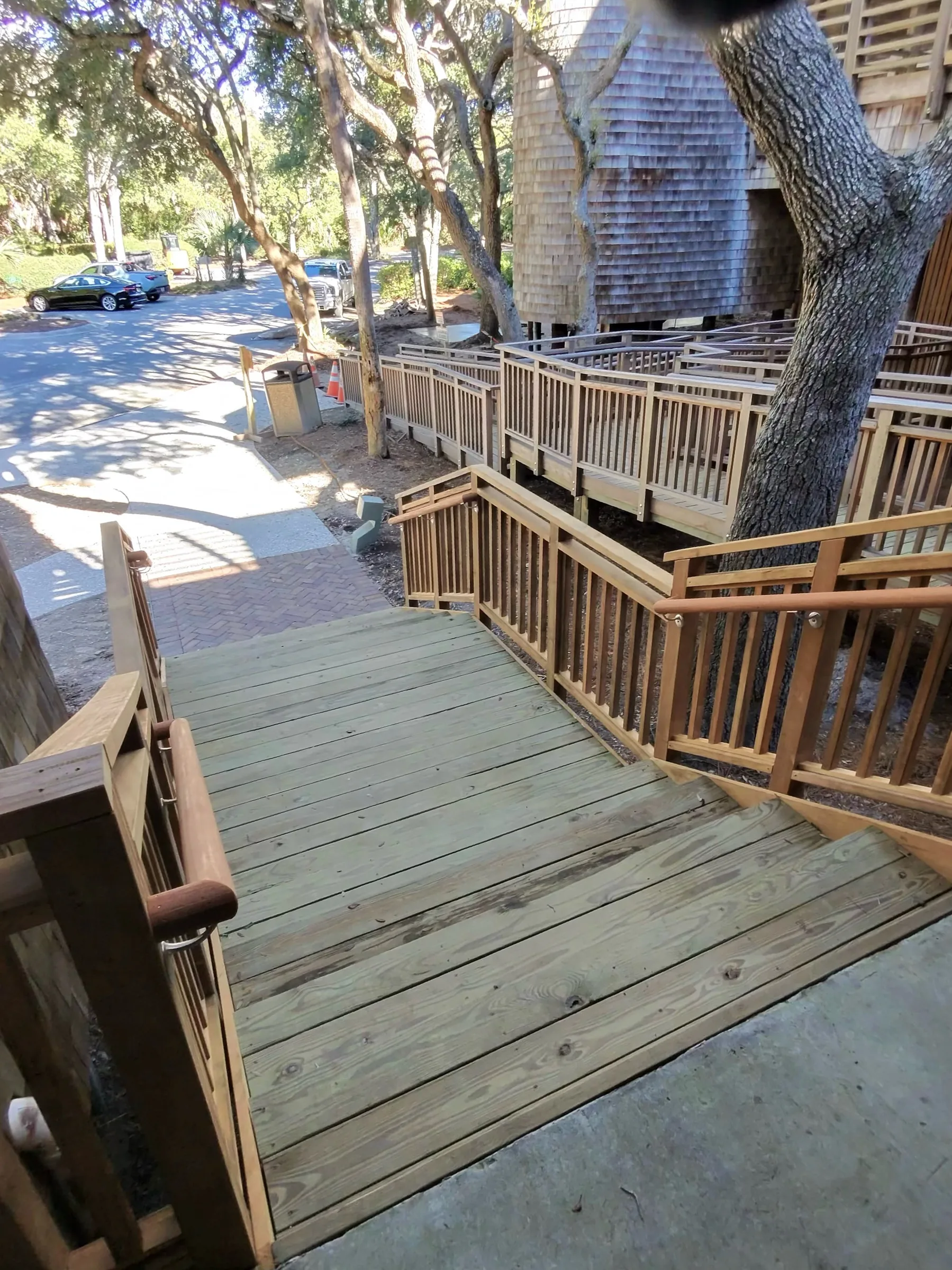Oceanfront exterior stair construction view