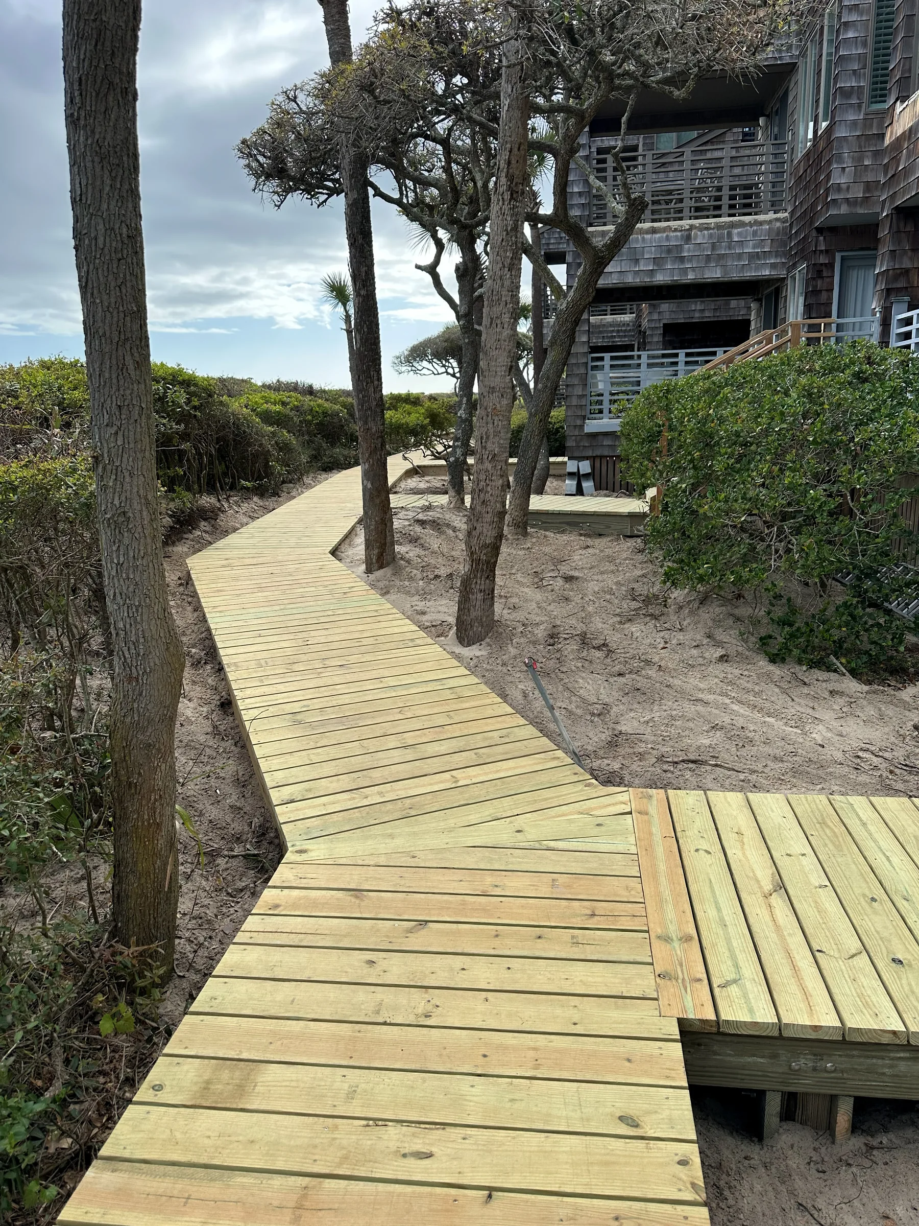 Coastal boardwalk construction view