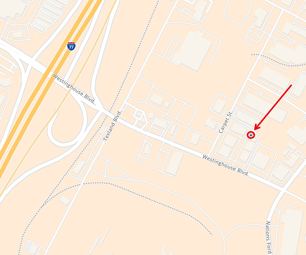 Map showing MCA office location at 222 Westinghouse Boulevard in Charlotte