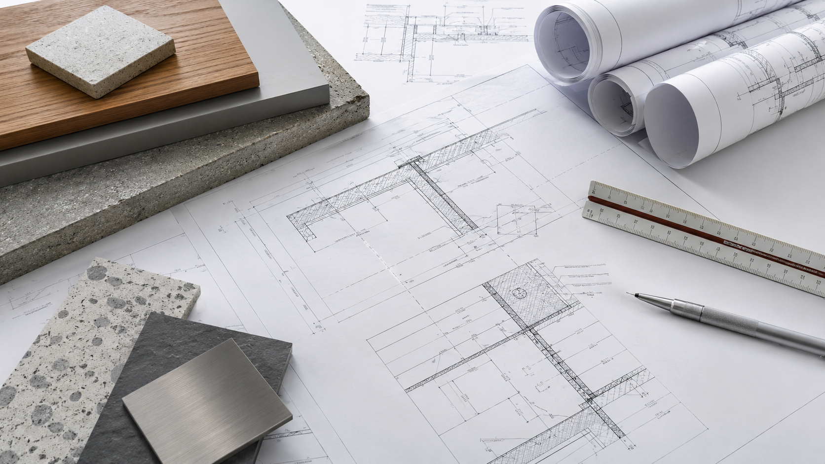 Engineering drawings with material samples